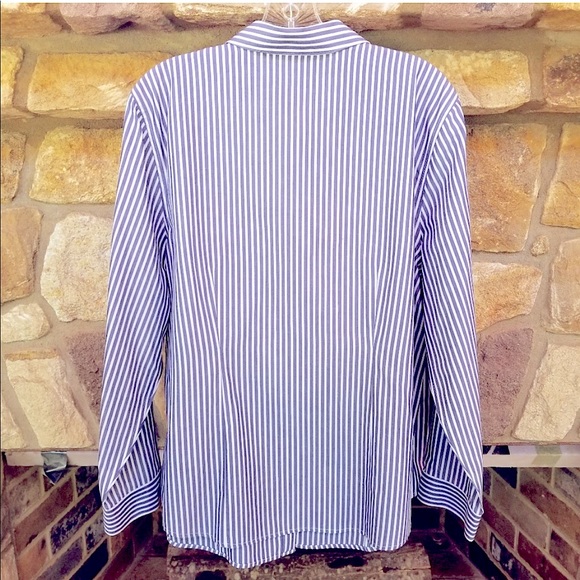 Chico’s Lovely Floral Design Embroidery Striped Button Down Long Sleeve Shirt - Picture 2 of 12